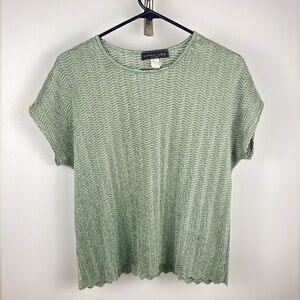 Vintage Lana Lee Sage Green Plisse Crinkle Pleated Top XL Made in Canada